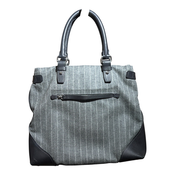 TUMI Chatham East West Satchel Bag Gray Pinstripe Wool & Leather MSRP $495 Italy - Picture 2 of 16